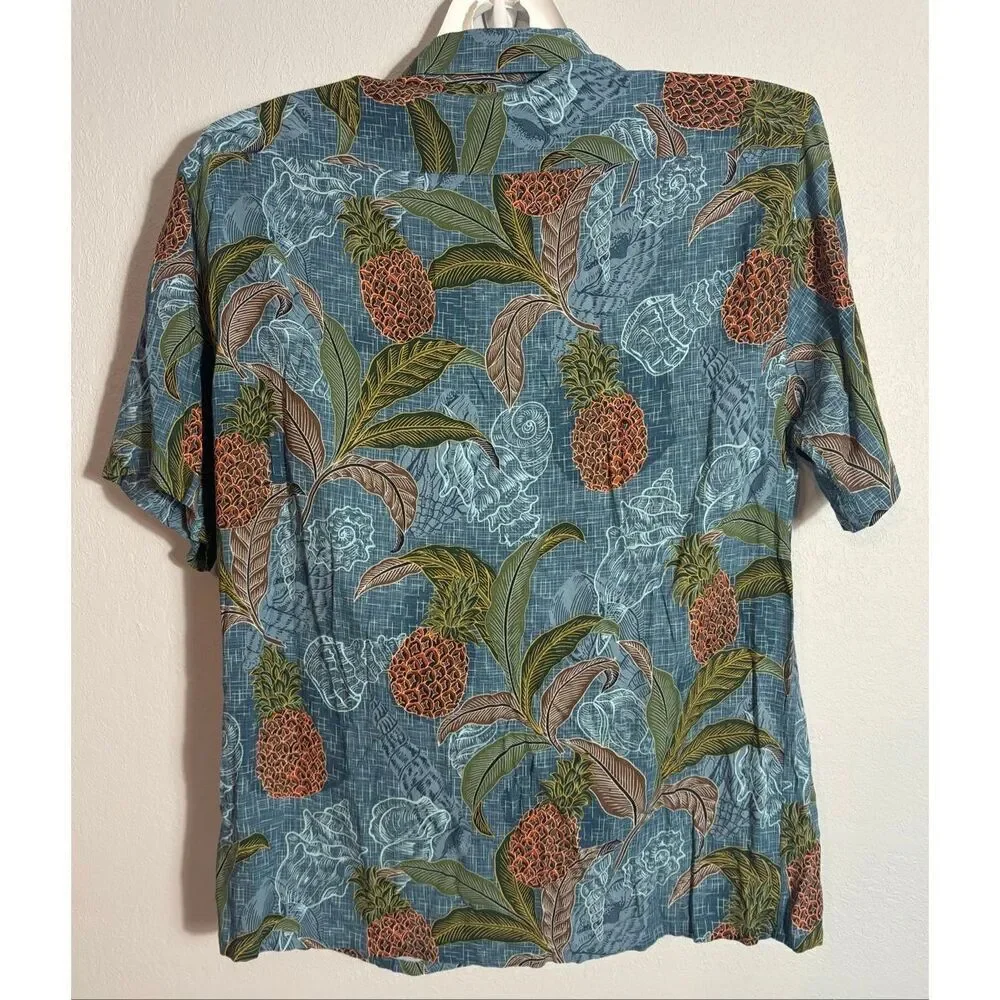 Vintage Hawaiian Shirt Mens Large Blue Pineapple Floral Aloha 90s Campia Moda
